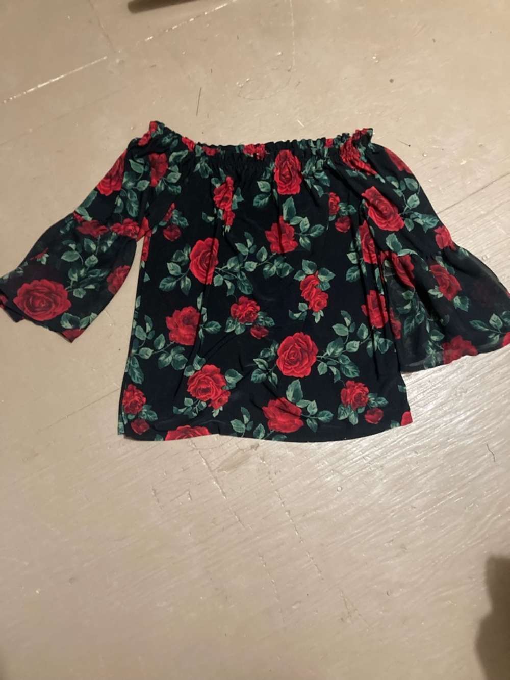 Lavish Black Blouse with Red Rose Print